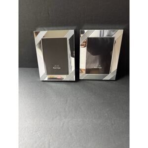 Metal Frame Silver Tone 3.5”x5” Deco MCM Modernist Set (2) Contemporary